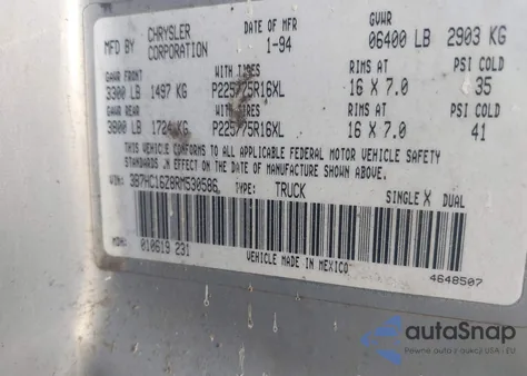 1994 Dodge Ram 1500 from USA, damaged, VIN 3B7HC16Z8RM530586